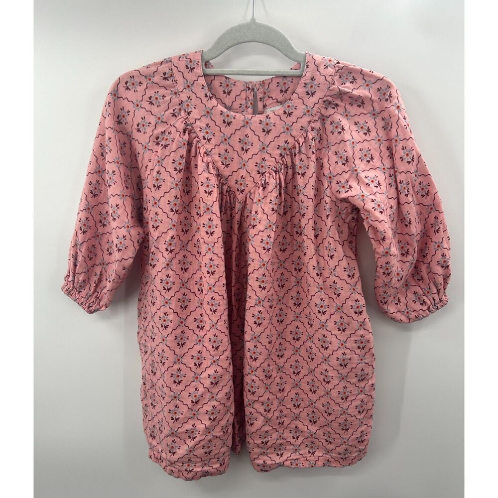 Hanna Andersson Girls Pink Ditsy Floral Trellis Top Blouse Size 120 US 6 7 EUC